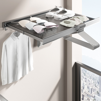 Folding Wall-Mounted Mesh Shelf Rack with Six hooks for Versatile Spaces