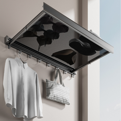 Folding Wall-Mounted Mesh Shelf Rack with Six hooks for Versatile Spaces